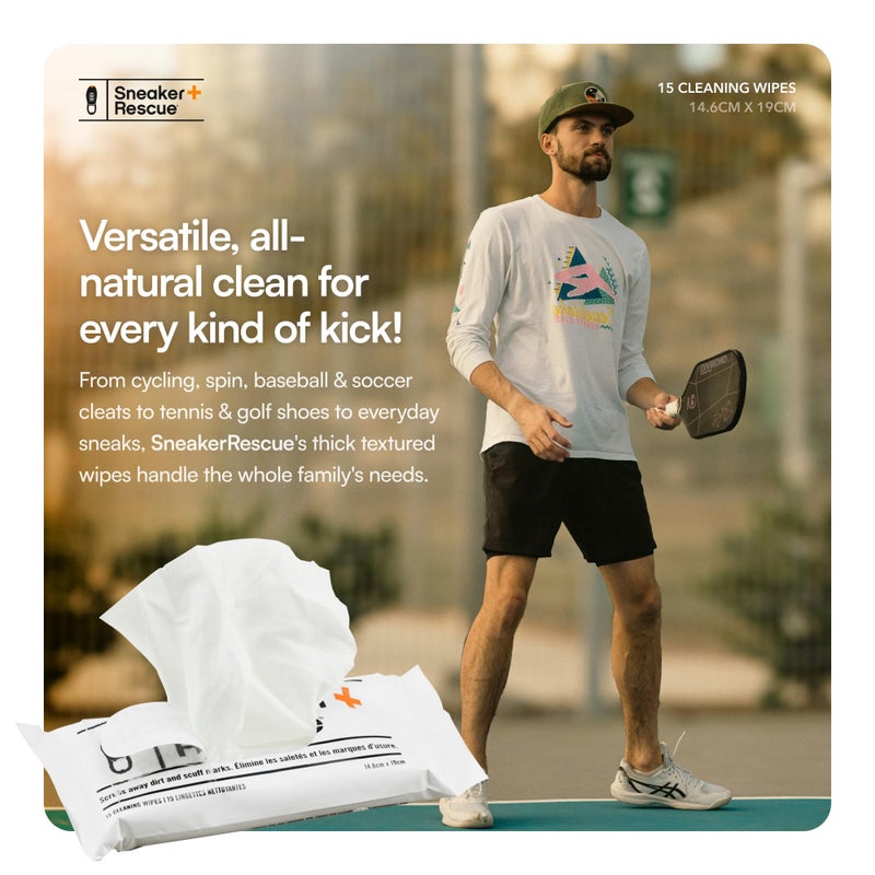 Boot Rescue SneakerRescue All-Natural Cleaning Wipes. Remove Dirt, Grass Stains & Mud from Any Type of Athletic Shoe: Tennis shoes, Golf shoes & Leather or Suede Sneakers. Re-sealable Pack of 15 Wipes. - Image 3